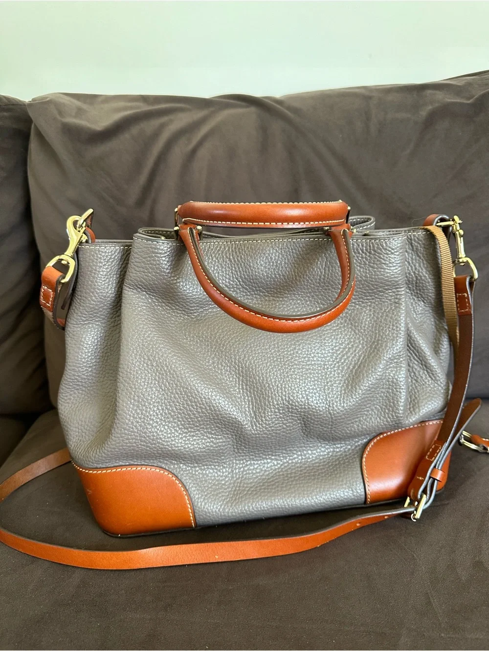 Dooney & Bourke Brenna Gray Brown Leather Satchel Bag